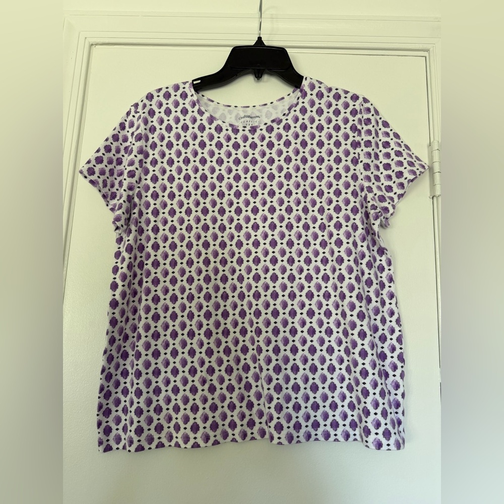 Croft & Barrow Purple and White Patterned Short Sleeve Top